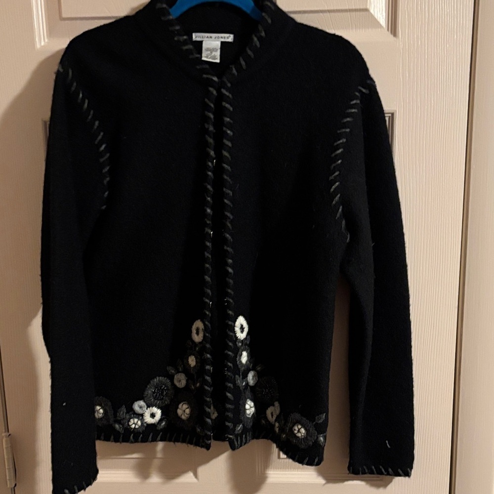 Jillian Jones Boiled wool Black Sweater with Floral Details